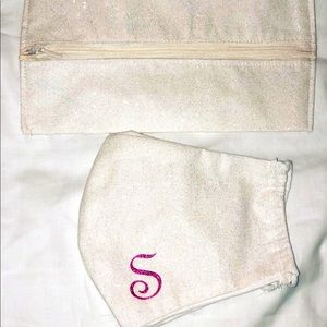 Personalized Off-white glitter mask & matching bag